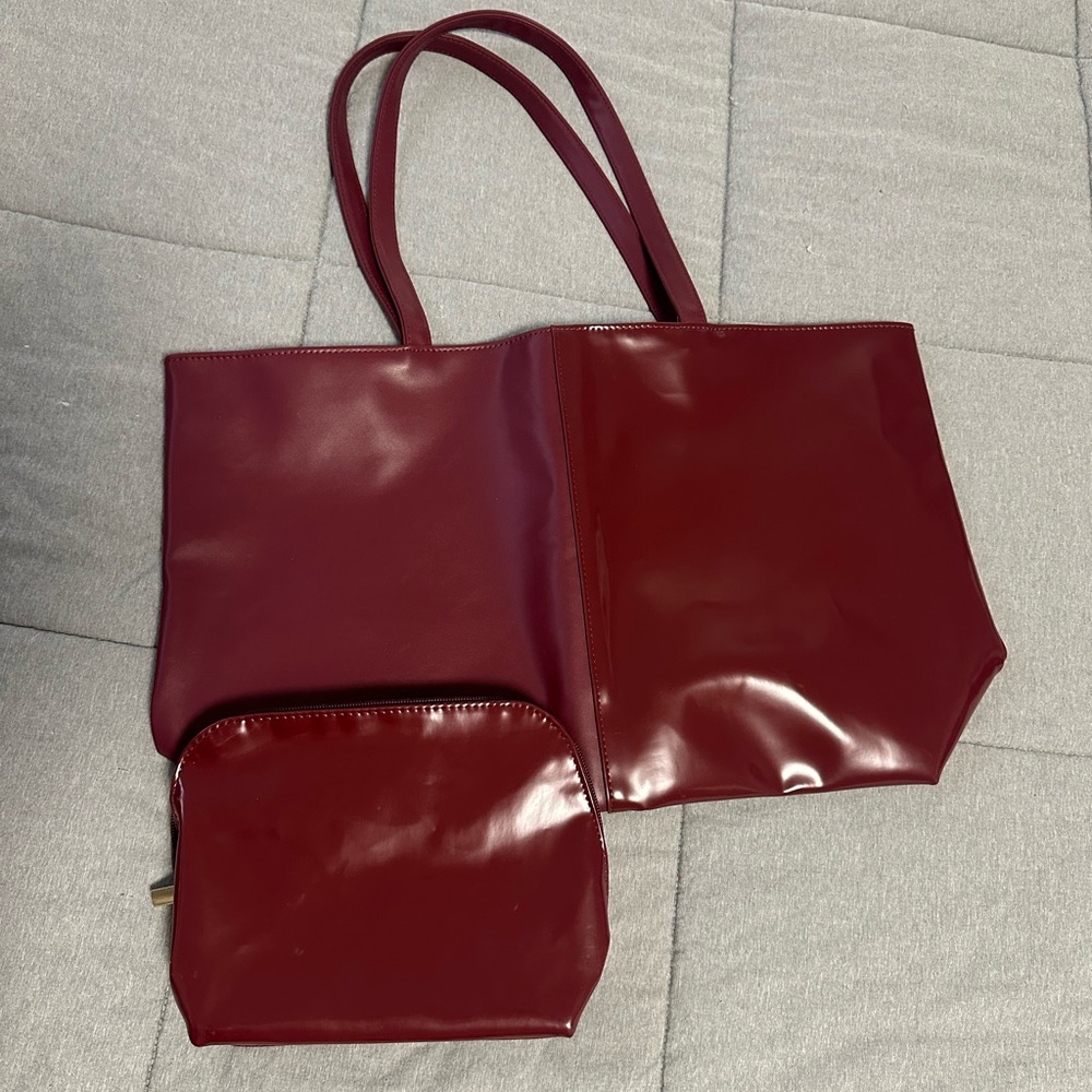 Burgundy tote bag with a clutch, brand new